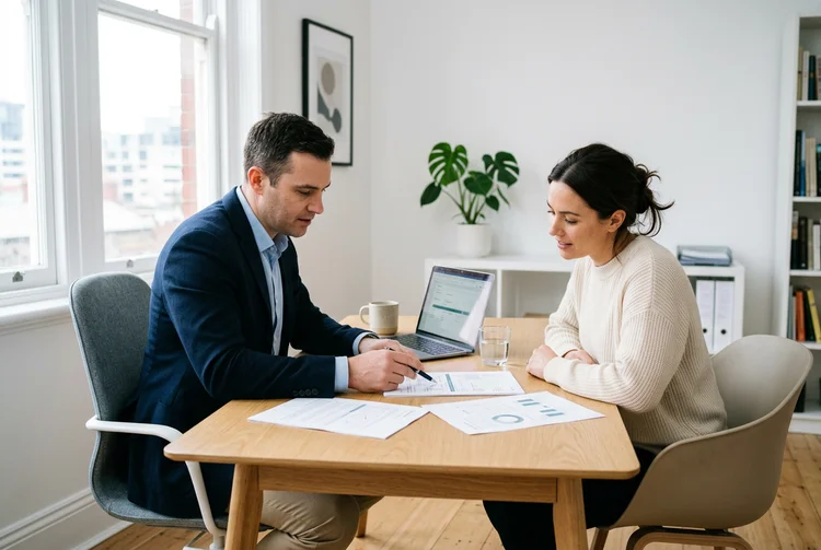 Self-employed buyer reviewing non-QM loan options with a mortgage broker