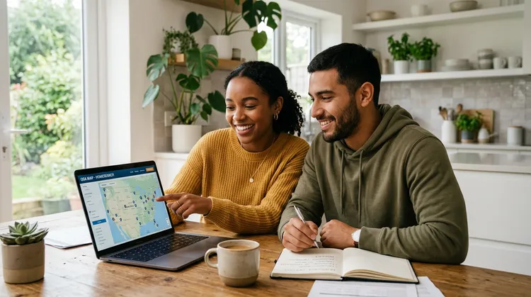 Couple reviewing USDA loan eligibility in California