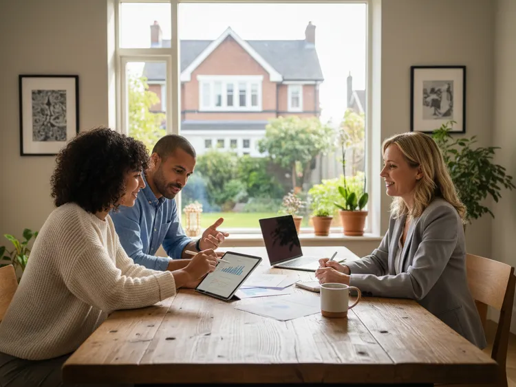 Homeowners discussing home equity options with a broker
