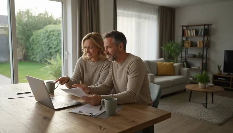 Homeowners at home reviewing refinance options