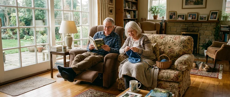Older couple relaxing in their living room