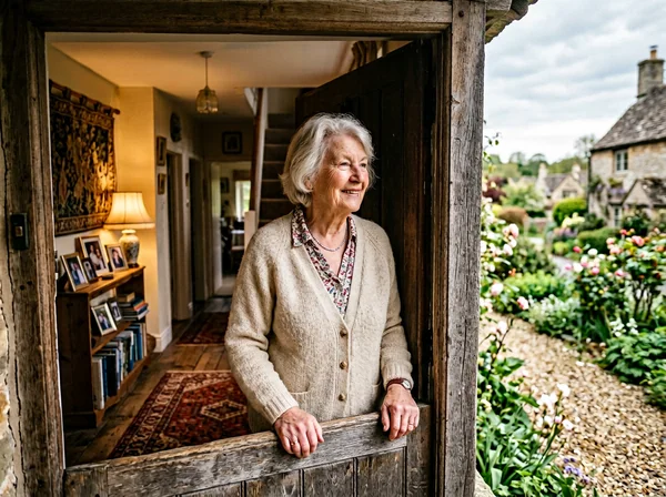 Older woman in doorway of her home